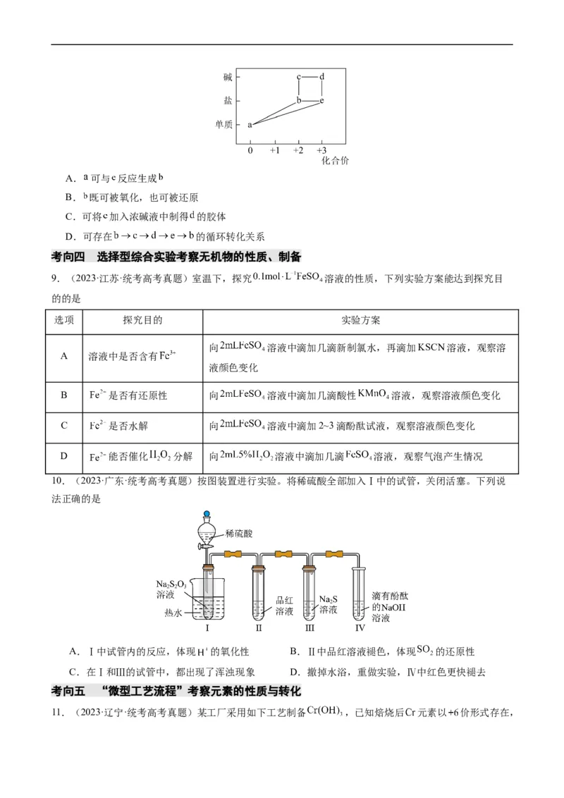 重难点06常见无机物的性质、用途与转化-2024年高考化学热点&middot;重点&middot;难点专练（新高考专用）（原卷版）_05高考化学_新高考复习资料_2024年新高考资料_❤专项复习资料