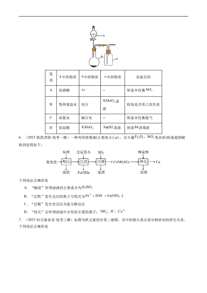重难点06常见无机物的性质、用途与转化-2024年高考化学热点&middot;重点&middot;难点专练（新高考专用）（原卷版）_05高考化学_新高考复习资料_2024年新高考资料_❤专项复习资料
