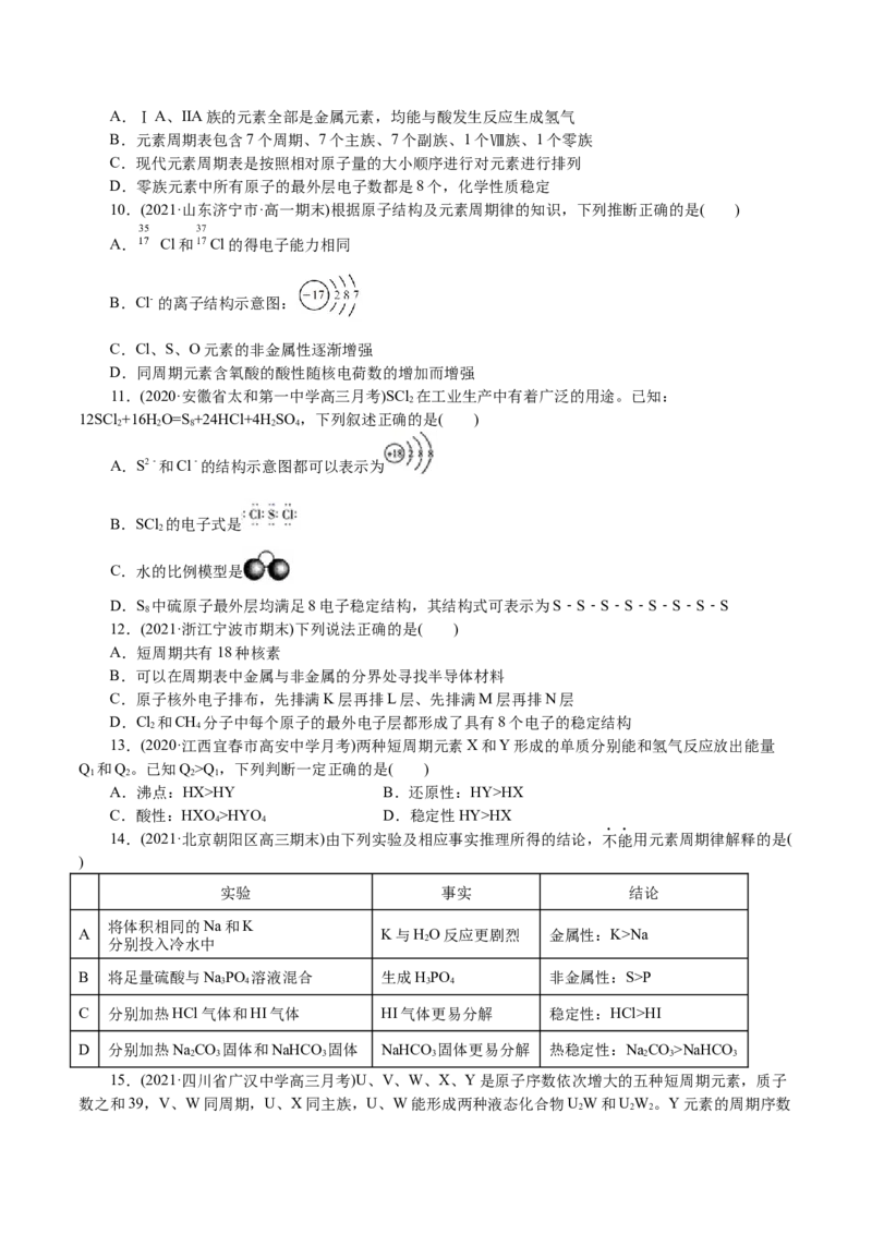 解密05物质结构元素周期律(集训)(原卷版)_05高考化学_新高考复习资料_2021新高考资料_高频考点解密2021年高考化学二轮复习讲义+分层训练4.7更新