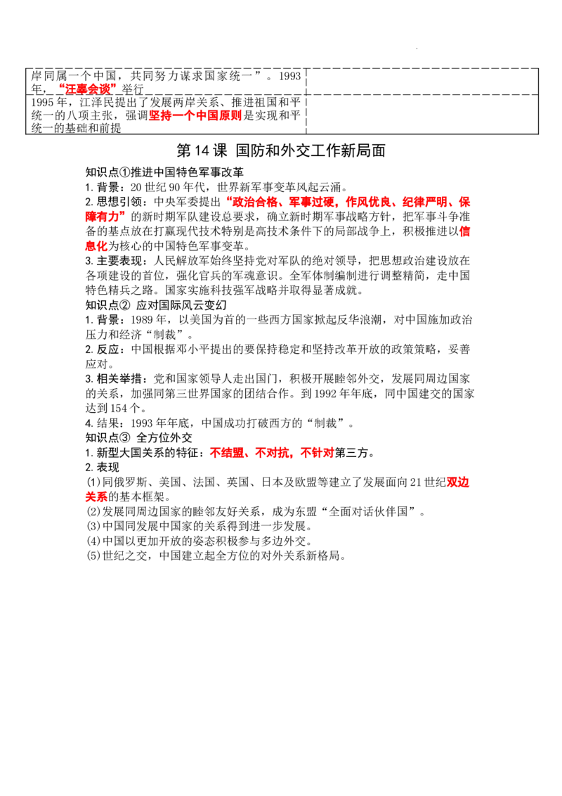第四单元中国特色社会主义迈向21世纪知识提纲2025-2026学年统编版八年级历史下册_新八下历史_00、更新资料3月23日_新版_第三套_知识点
