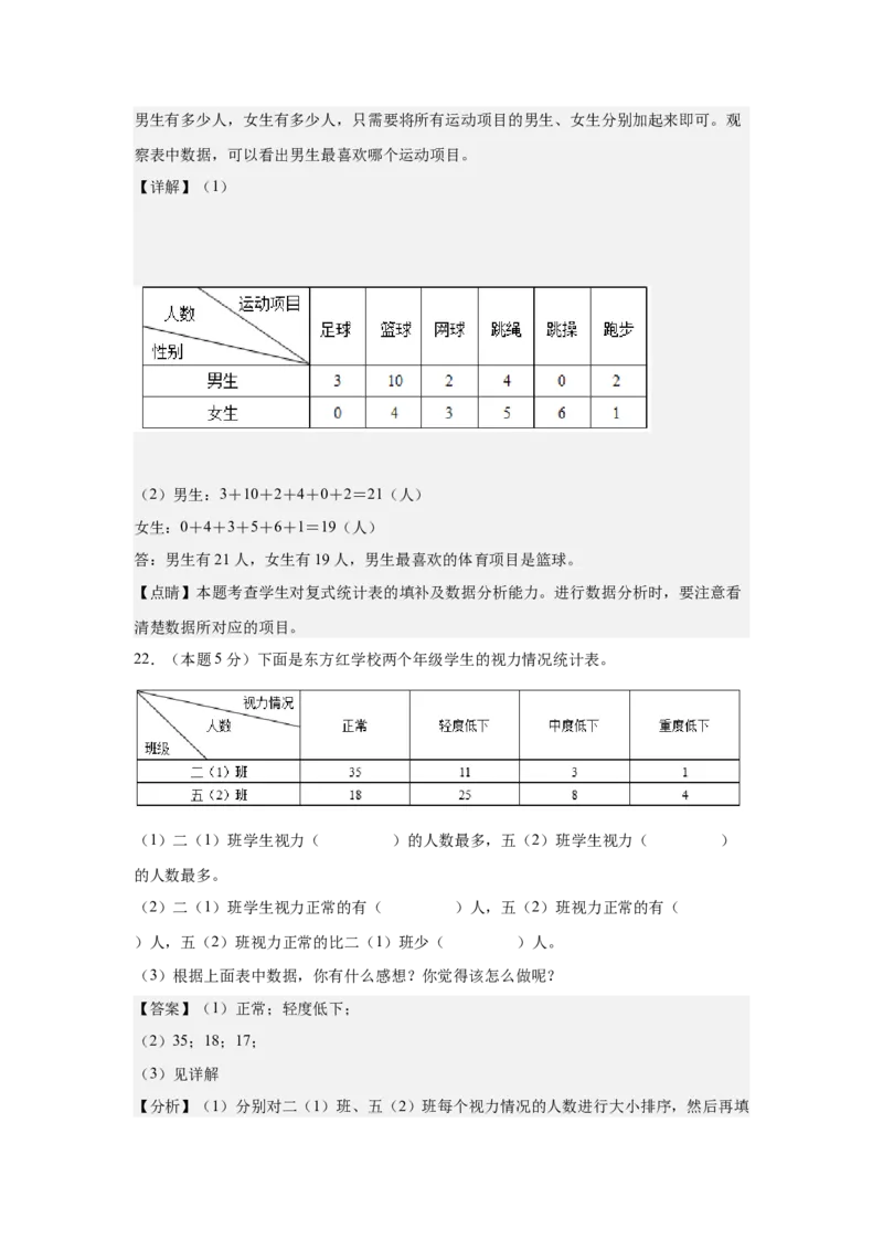 A4解析第三单元复式统计表素养测评卷-三年级数学下册同步高效课堂系列（人教版）_26春人教版数学三下_00、更新资料3月18日_单元测试(4)_单元测试卷