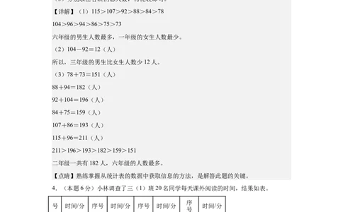 A4解析第三单元复式统计表素养测评卷-三年级数学下册同步高效课堂系列（人教版）_26春人教版数学三下_00、更新资料3月18日_单元测试(4)_单元测试卷