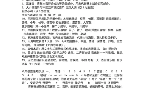 人教版初中音乐八年级上册知识点_24秋《初中各科知识点梳理》_初中音乐《知识梳理》7-9年级上下册_上册