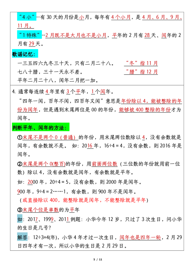 2026春11页完整版三年级人教版数学必背知识点整理_26春人教版数学三下_06、小纸条合集