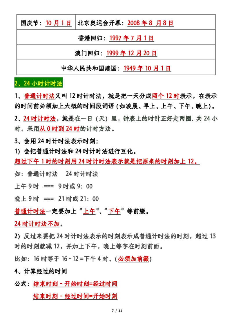 2026春11页完整版三年级人教版数学必背知识点整理_26春人教版数学三下_06、小纸条合集