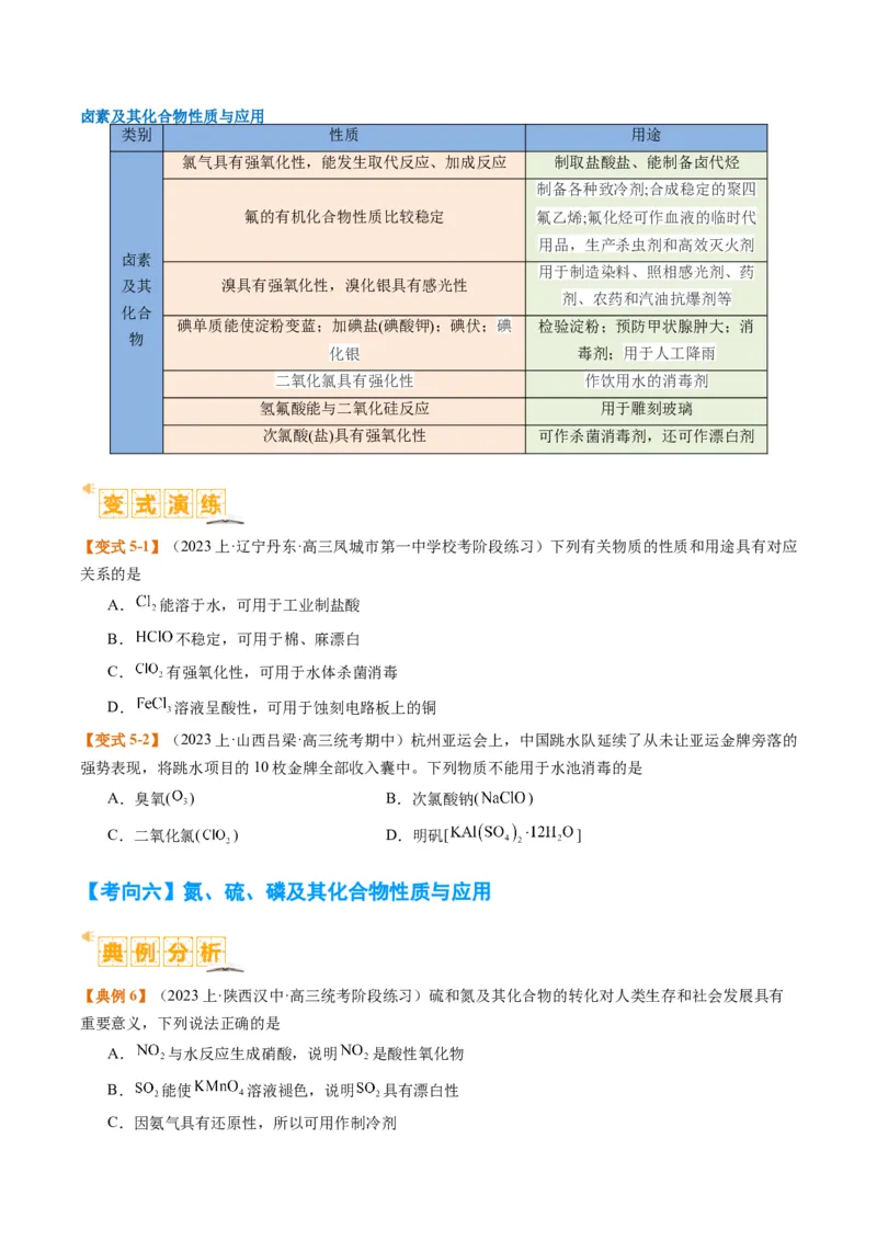 题型05物质的性质与应用（原卷版）_05高考化学_2024年新高考资料_2.2024二轮复习_2024年高考化学二轮热点题型归纳与变式演练（新高考通用）