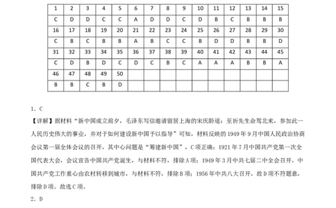 （选择题专练50题）第一单元中华人民共和国的成立和巩固（答案版）_新八下历史_19、赠送其它资料_旧版(1)_单元知识复习专项-U89_2024版
