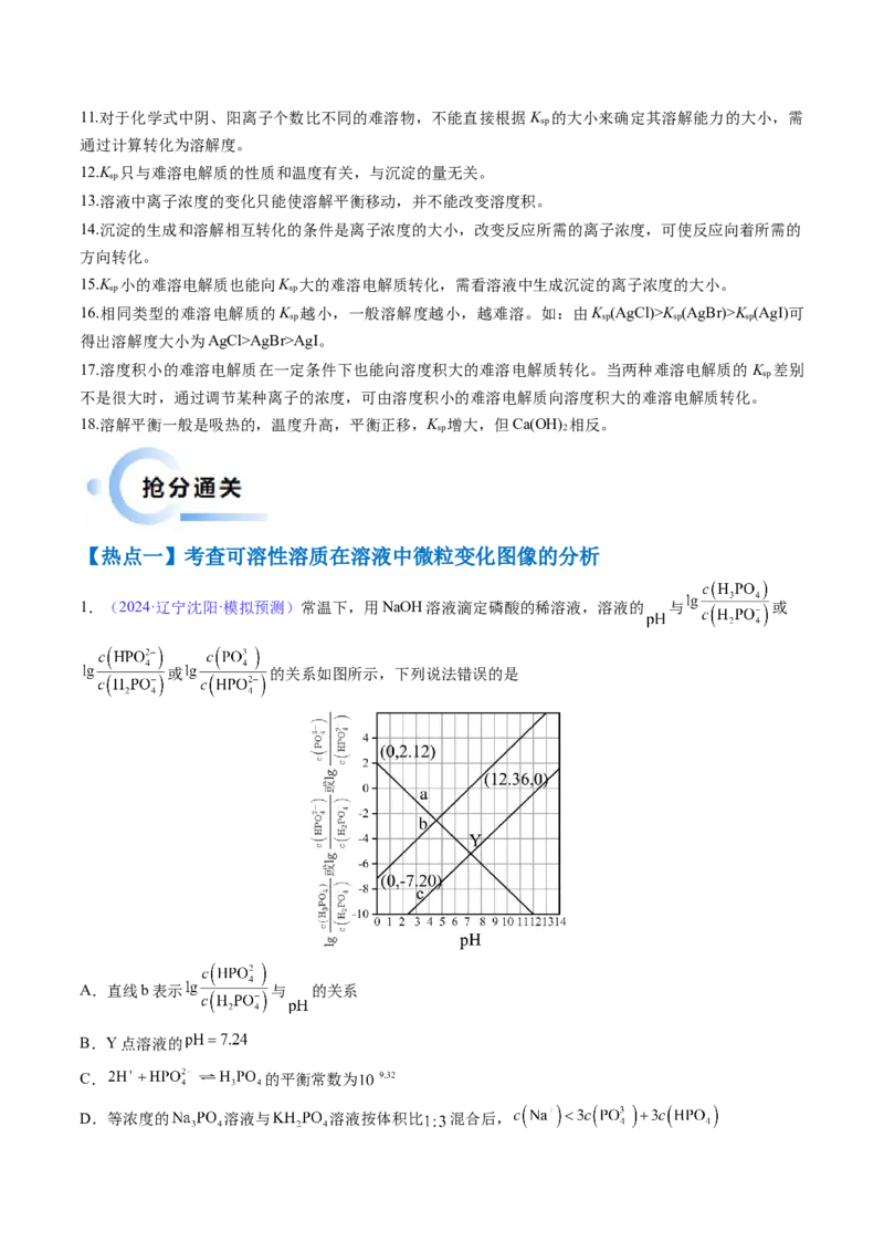 通关10水溶液中的离子平衡（原卷版）-备战2024年高考化学抢分秘籍（新高考专用）_05高考化学_2024年新高考资料_5.2024三轮冲刺_备战2024年高考化学抢分秘籍（新高考专用）322209527
