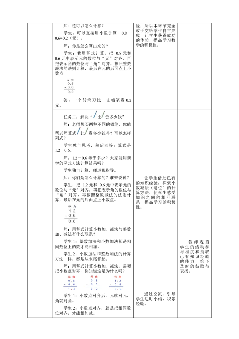 《7.3简单的小数加、减法》教学设计_26春人教版数学三下_19、赠送其它资料_新建文件夹_三年级数学下册（人教版）_大单元教学课件+教学设计-K57_7.3简单的小数加、减法教学设计+课件