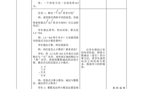 《7.3简单的小数加、减法》教学设计_26春人教版数学三下_19、赠送其它资料_新建文件夹_三年级数学下册（人教版）_大单元教学课件+教学设计-K57_7.3简单的小数加、减法教学设计+课件