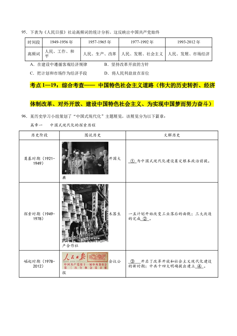 第三单元中国特色社会主义道路（考点梳理卷）（学生版）_新八下历史_00、更新资料3月23日_第二套(4)_单元知识复习专项-U89_2025版