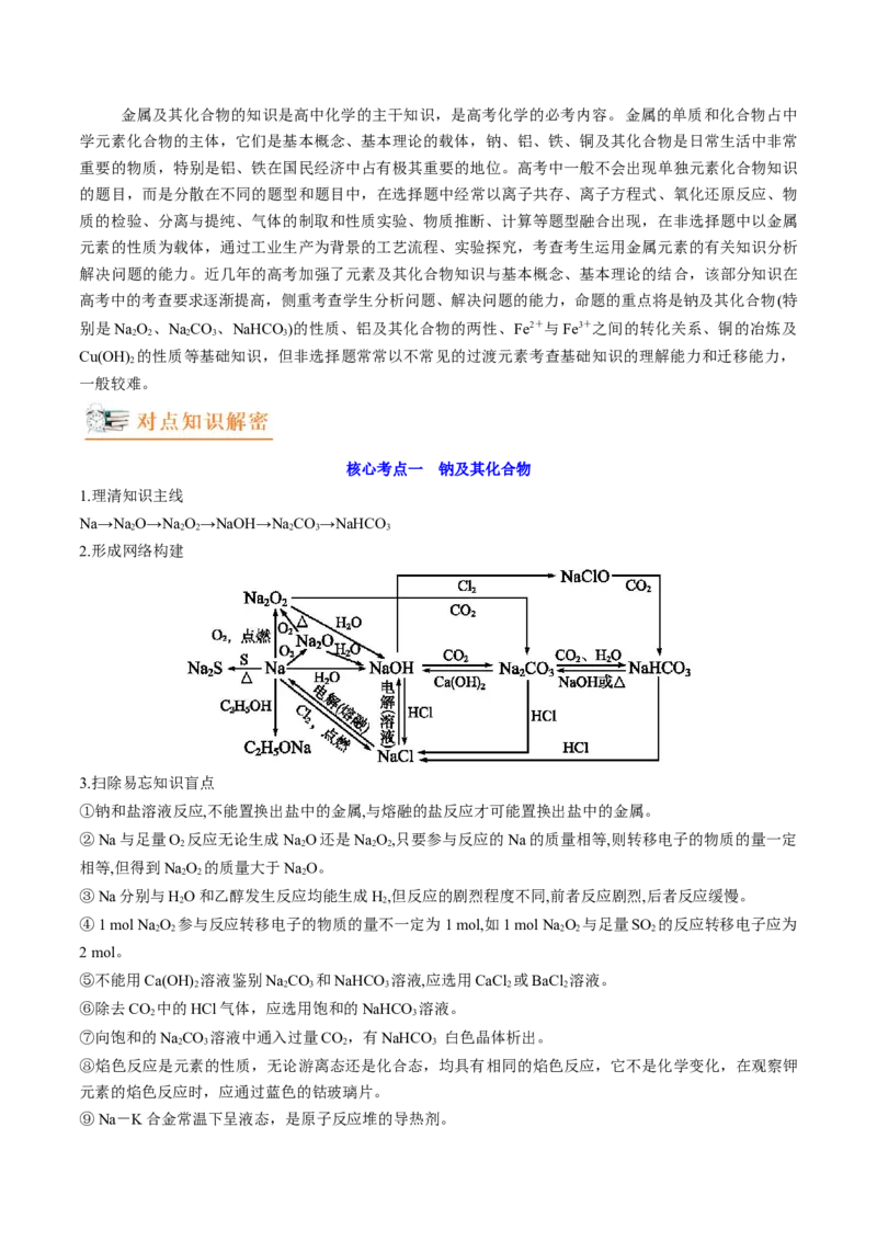高考解密10常见金属及其重要化合物（讲义）-高频考点解密2023年高考化学二轮复习讲义+分层训练（新高考专用）（原卷版）_05高考化学_新高考复习资料_2023年新高考资料_二轮复习
