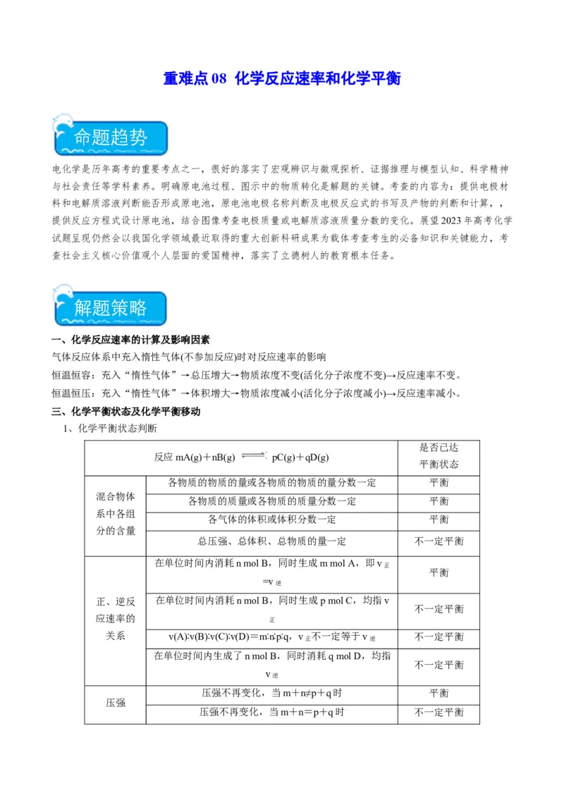 重难点08化学反应速率和化学平衡-（解析版）_05高考化学_2024年新高考资料_3.2024专项复习_2024年高考化学热点&middot;重点&middot;难点专练（江苏专用）