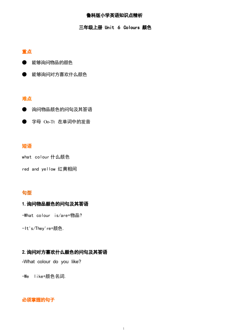 1_《小学各科知识点》_小学英语《知识梳理》3-6年级上下册_上册_鲁科版小学英语3-5年级上册重点知识_三上_U6