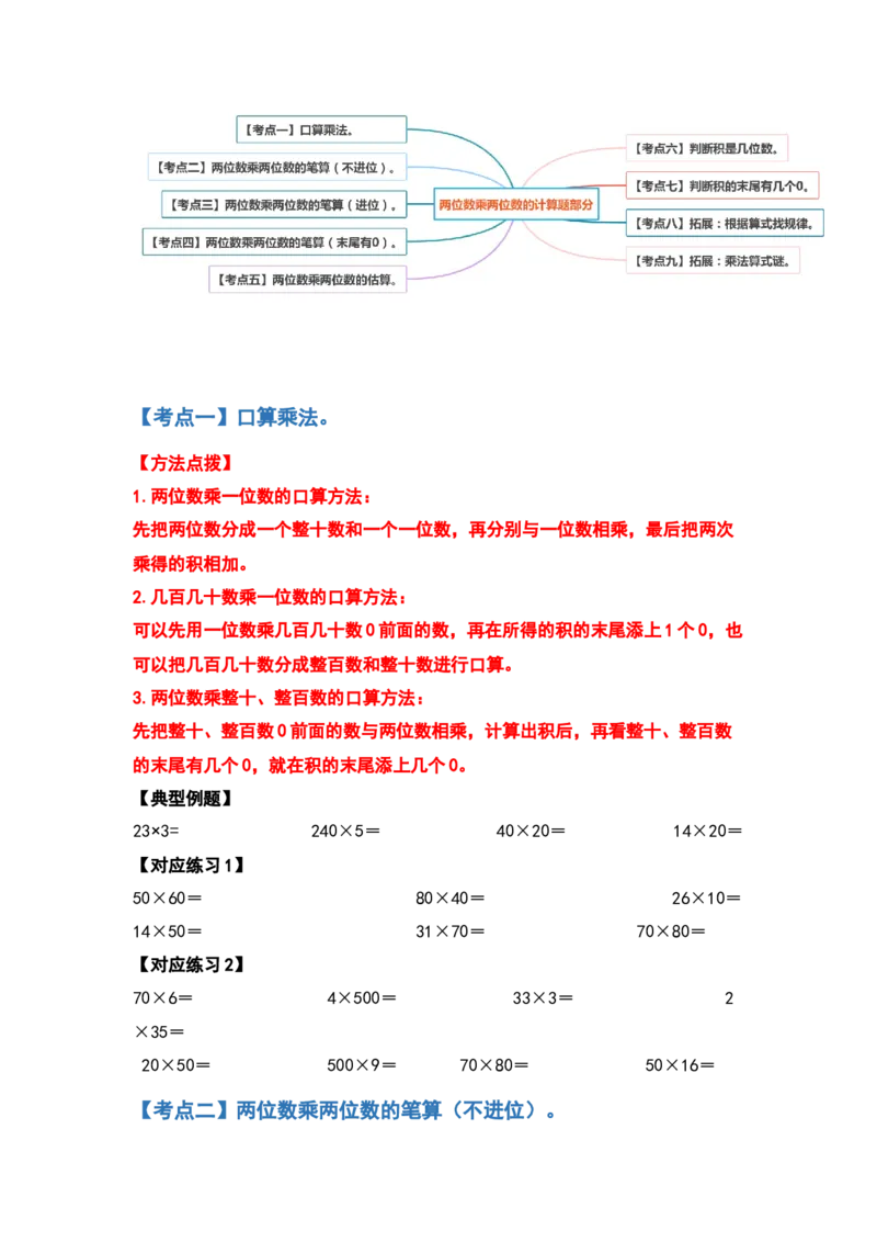 典型例题系列三年级数学下册典型例题系列之第四单元两位数乘两位数的计算题部分（原卷版）人教版_26春人教版数学三下_19、赠送其它资料_新建文件夹_三年级数学下册（人教版）