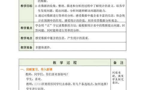 1数据的搜集与整理_26春人教版数学三下_00、教案3套完整版_第1套表格式教案_5数据的收集与整理