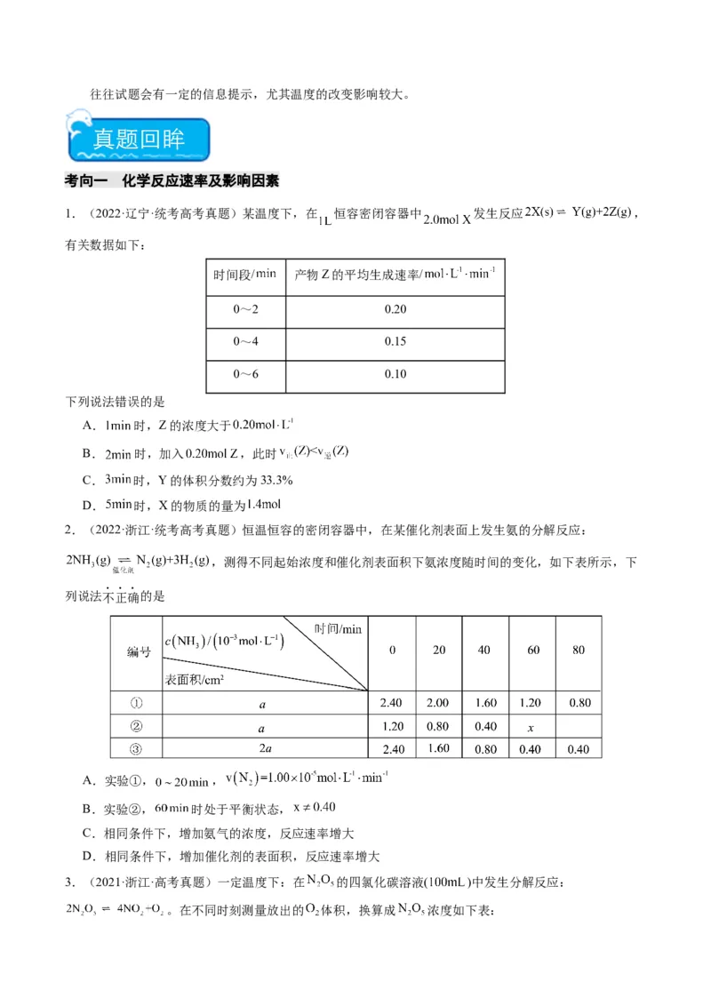 重难点11化学反应速率与化学平衡-2024年高考化学热点&middot;重点&middot;难点专练（新高考专用）（原卷版）_05高考化学_2024年新高考资料_3.2024专项复习