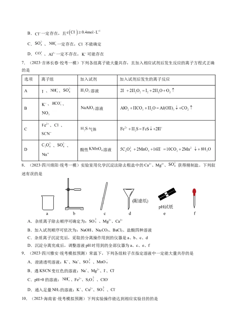 重难点03离子方程式的正误判断、离子共存、检验和推断-2024年高考化学热点&middot;重点&middot;难点专练（新高考专用）（原卷版）_05高考化学_2024年新高考资料_3.2024专项复习