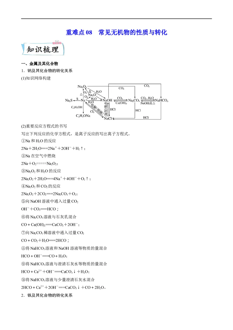 重难点08常见无机物的性质与转化（原卷版）_05高考化学_新高考复习资料_2023年新高考资料_专项复习_2023年高考化学热点&middot;重点&middot;难点专练（新高考专用）