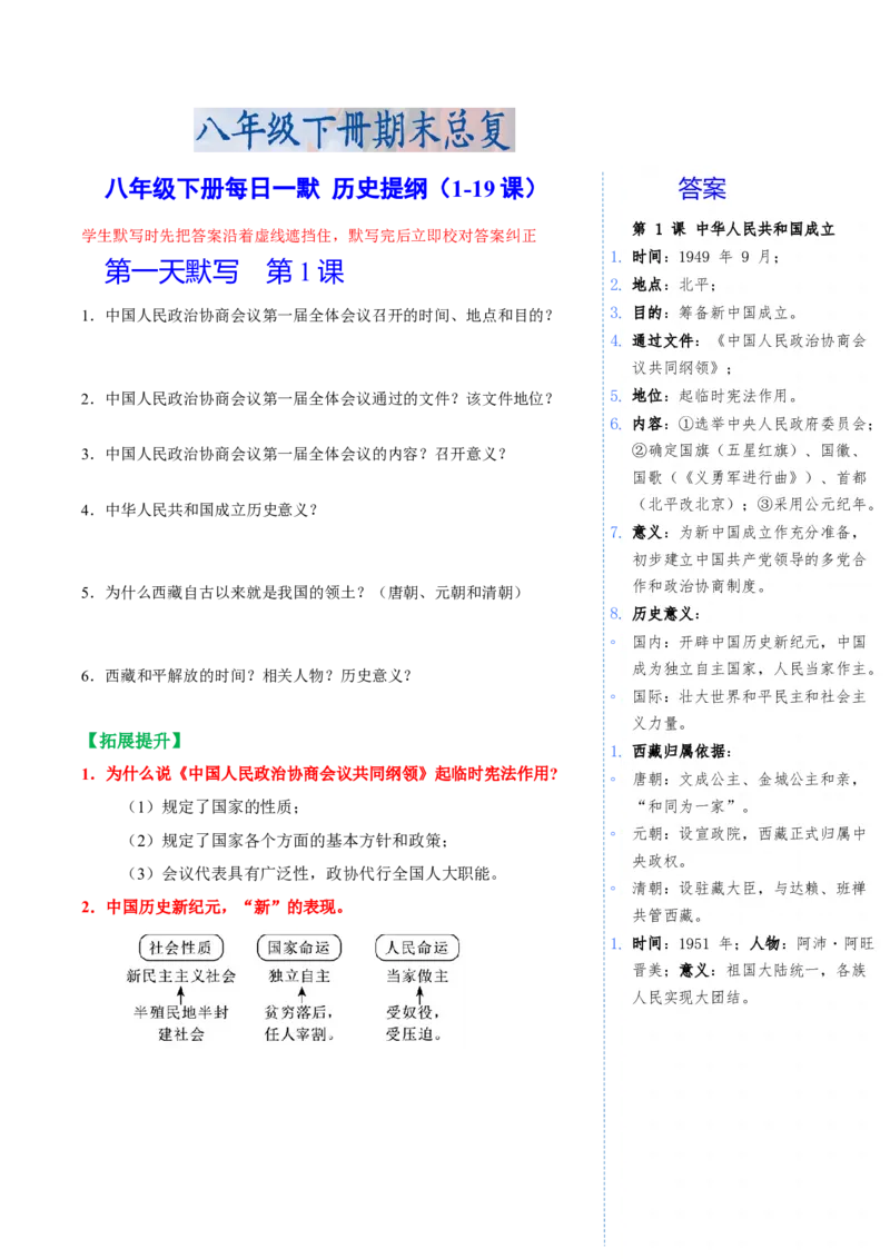册期末复习每日一默问答式提纲（1-19课）-（统编版）_新八下历史_00、更新资料3月23日_第二套(4)_期末专项复习-U269_2025版