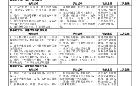 1.3旋转核心素养教案（表格式）三年级下册数学人教版_26春人教版数学三下_19、赠送其它资料_新建文件夹_第三套_02.人教数学3下教案汇总26春_课课教案_第1单元生活中的运动现象