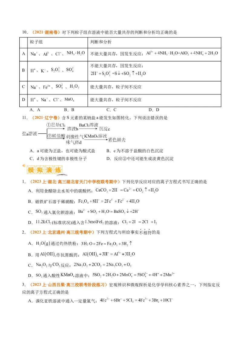 题型03离子方程式正误判断离子共存、检验和推断（原卷版）_05高考化学_2024年新高考资料_2.2024二轮复习_2024年高考化学二轮热点题型归纳与变式演练（新高考通用）