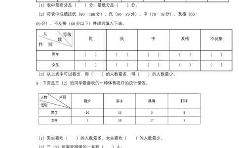 分层训练3.1复式统计表三年级下册数学同步练习人教版（含答案）_26春人教版数学三下_00、更新资料3月18日_同步练习(2)_课时练习_分层练习