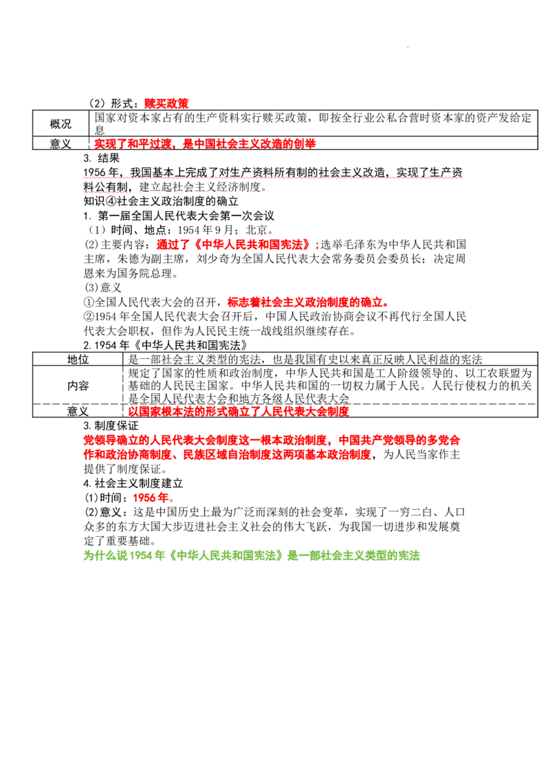 第一单元中华人民共和国成立和社会主义制度的建立知识提纲2025-2026学年统编版八年级历史下册_新八下历史_00、更新资料3月23日_新版_第三套_知识点