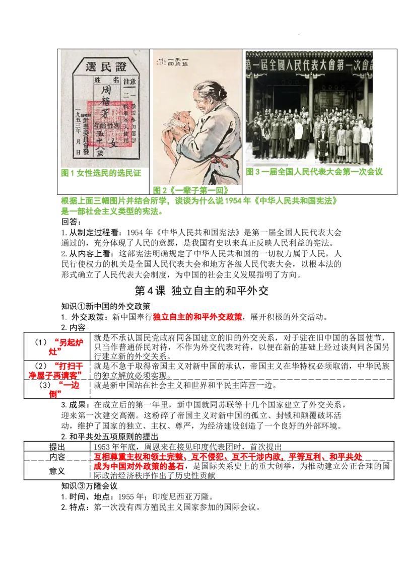 第一单元中华人民共和国成立和社会主义制度的建立知识提纲2025-2026学年统编版八年级历史下册_新八下历史_00、更新资料3月23日_新版_第三套_知识点