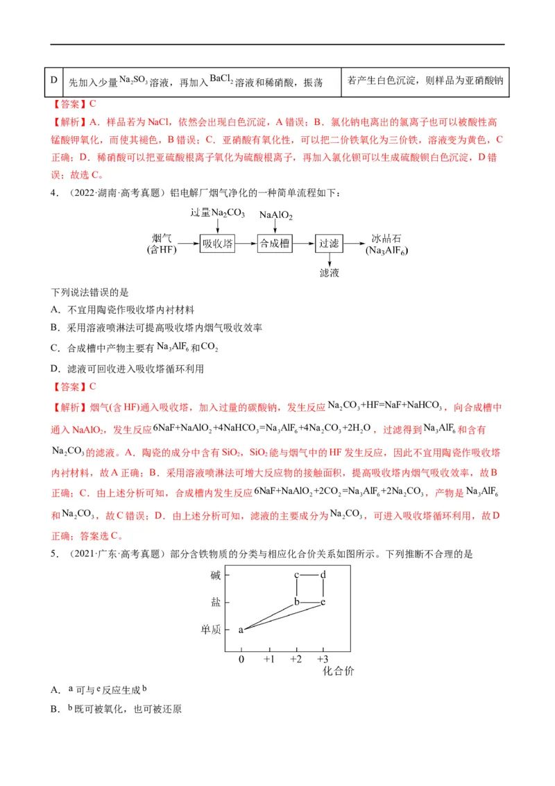 重难点08常见无机物的性质与转化（解析版）_05高考化学_新高考复习资料_2023年新高考资料_专项复习_2023年高考化学热点&middot;重点&middot;难点专练（新高考专用）