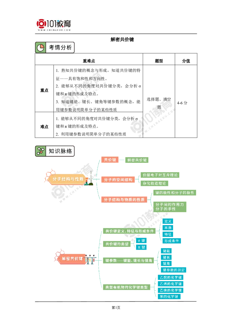 005选择性必修2第二章分子结构与性质第一节共价键-解密共价键_新人教版高二化学选修一、二、三_新人教版高中化学选择性必修第二册_高二化学（选择性必修第二册）学案练习
