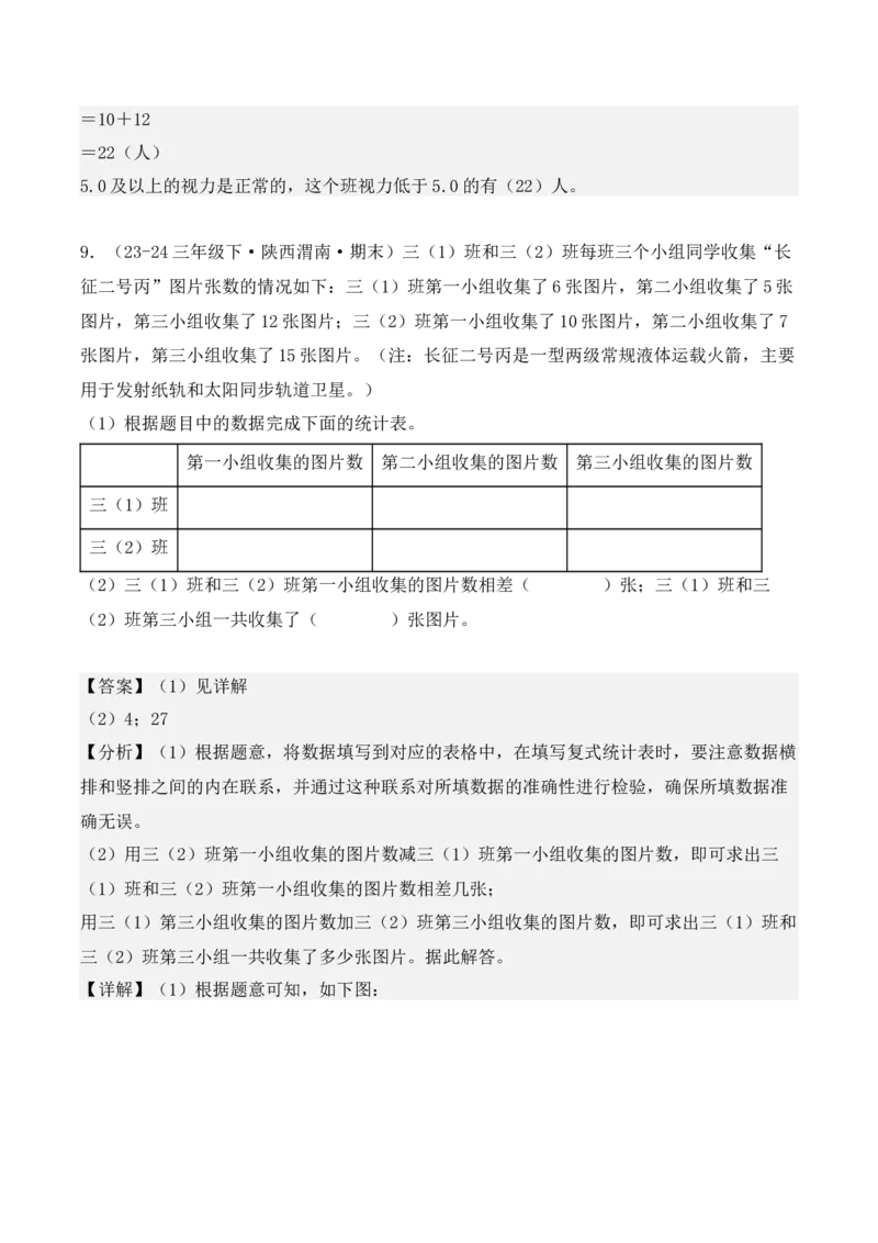 专项突破05：复式统计表（教师版）-（人教版）_26春人教版数学三下_00、更新资料3月18日_单元复习专项-K48_2025版