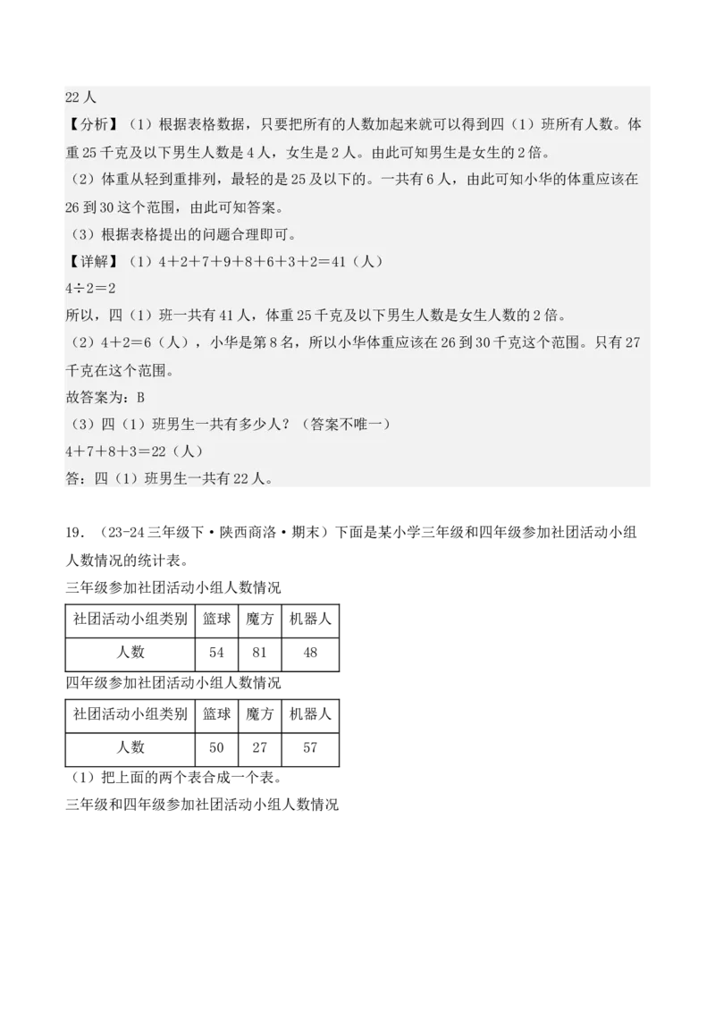 专项突破05：复式统计表（教师版）-（人教版）_26春人教版数学三下_00、更新资料3月18日_单元复习专项-K48_2025版