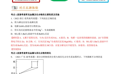 高考解密10常见金属及其重要化合物（讲义）-高频考点解密2023年高考化学二轮复习讲义+分层训练（新高考专用）（解析版）_05高考化学_新高考复习资料_2023年新高考资料_二轮复习