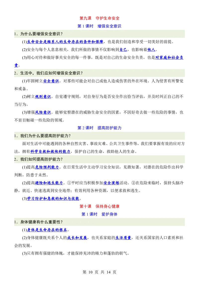 24新教材人教版七上道德与法治知识点背诵提纲_24秋《初中各科知识点梳理》_2024秋《名师总结》知识点789年级全科_24秋《名师总结》知识点七年级全科