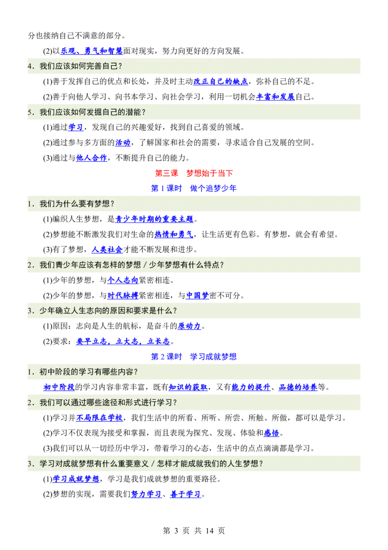 24新教材人教版七上道德与法治知识点背诵提纲_24秋《初中各科知识点梳理》_2024秋《名师总结》知识点789年级全科_24秋《名师总结》知识点七年级全科