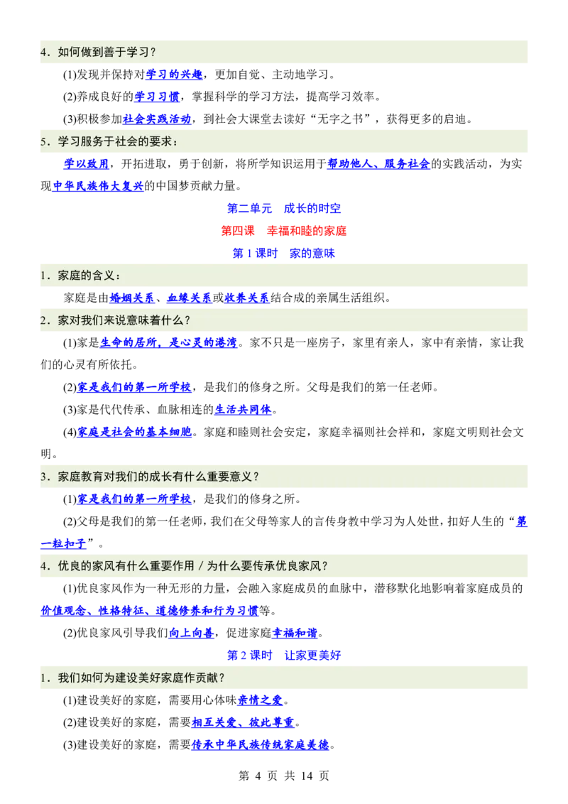 24新教材人教版七上道德与法治知识点背诵提纲_24秋《初中各科知识点梳理》_2024秋《名师总结》知识点789年级全科_24秋《名师总结》知识点七年级全科