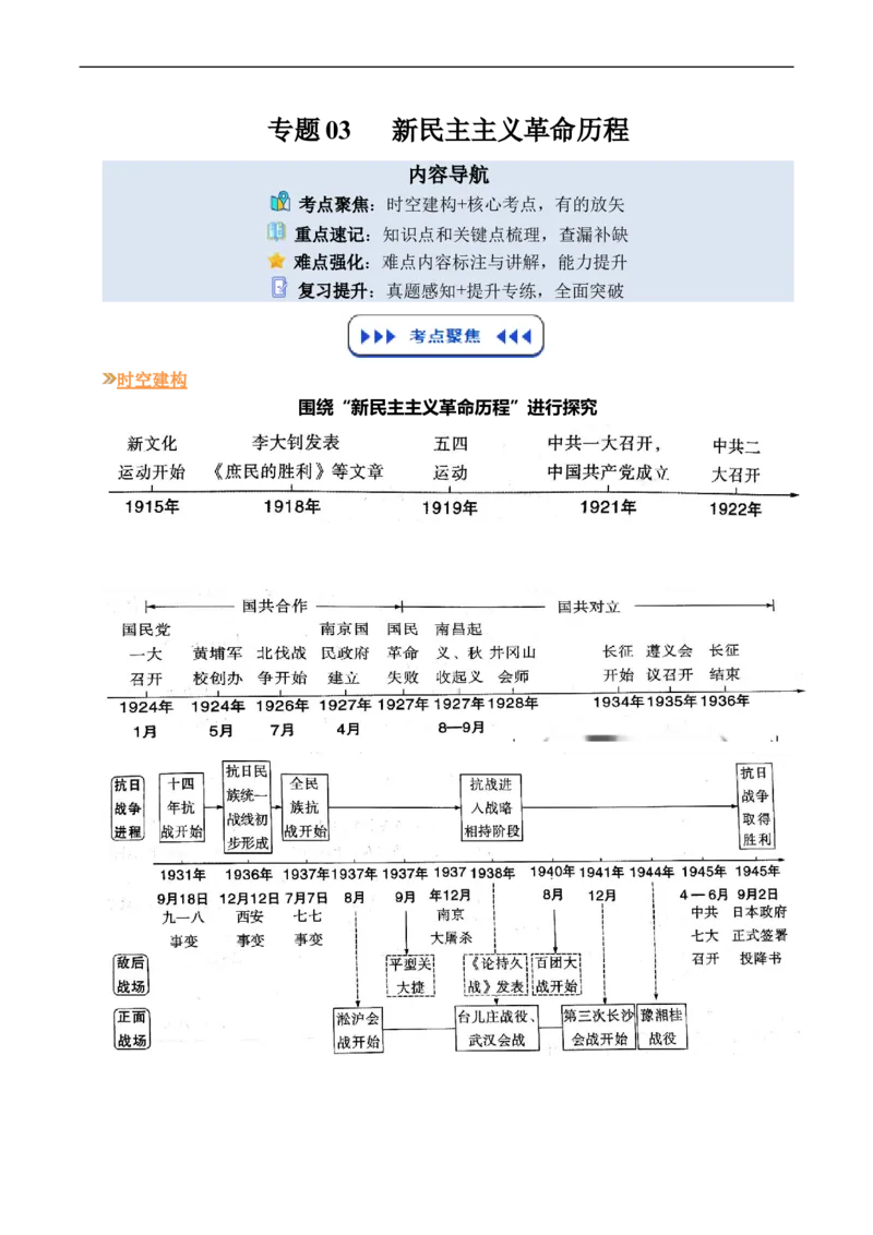 温故知新专题03新民主主义革命历程（寒假复习讲义）（原卷版）_新八下历史_03、寒假复习讲义原卷版+解析版word版_01-八年级历史寒假复习
