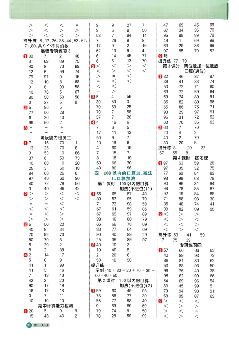 一下阳光同学计算小达人26春人教_26春人教版数学三下_09、练习题+试卷合集_-26春《计算小达人》_26春《阳光同学计算小达人》人教1下