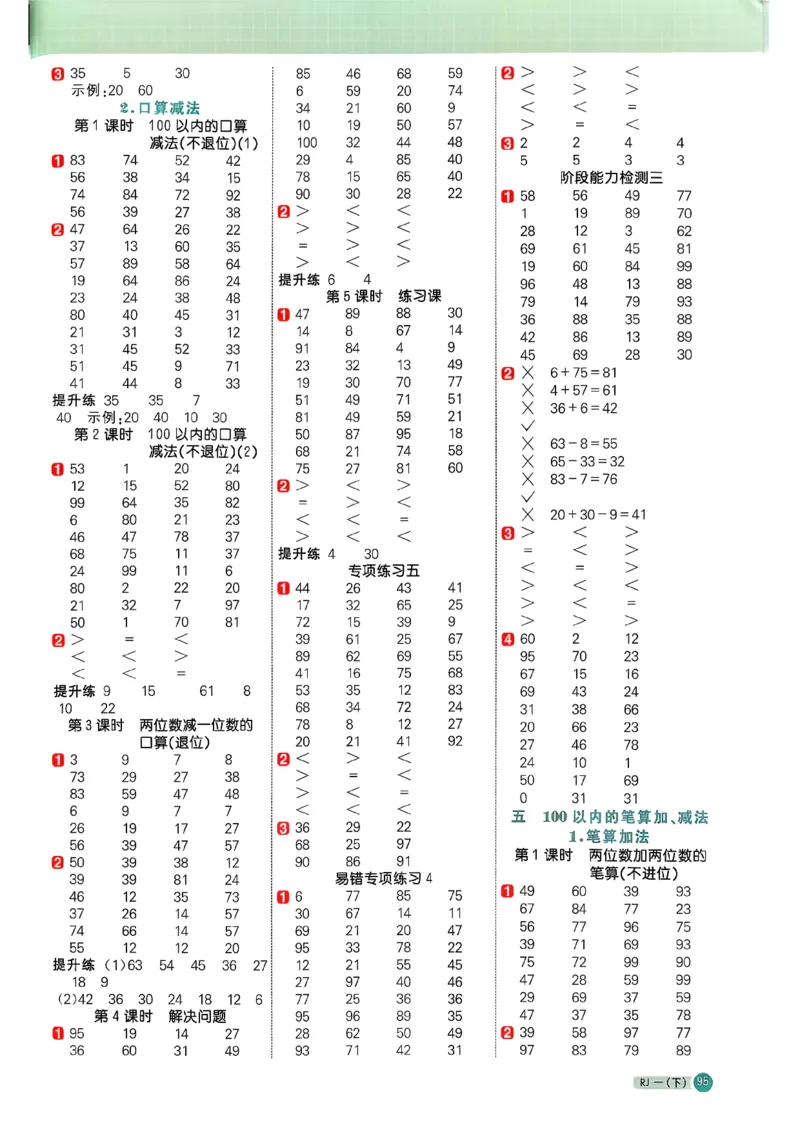 一下阳光同学计算小达人26春人教_26春人教版数学三下_09、练习题+试卷合集_-26春《计算小达人》_26春《阳光同学计算小达人》人教1下