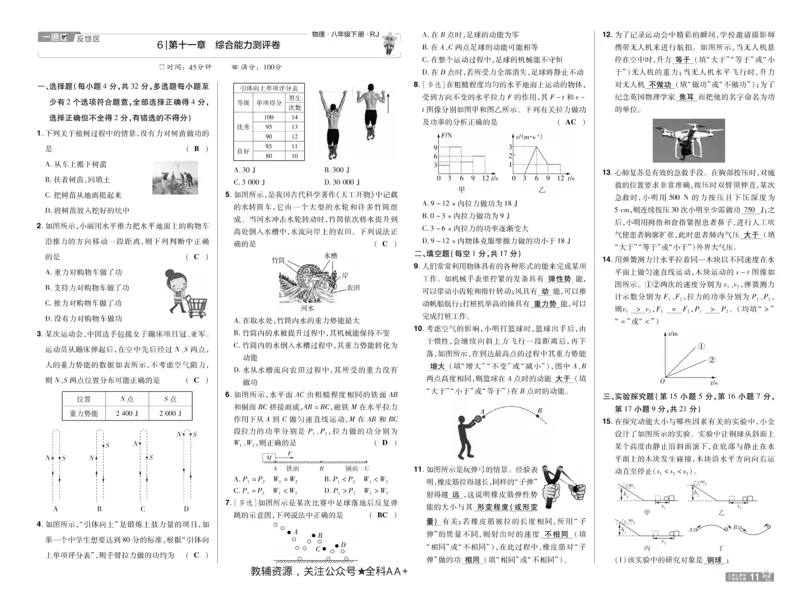 2026《初中物理&bull;天星一遍过》八下RJ单元卷答案_2026春《初中一遍过》系列_2026《初中一遍过》8年级下册数学、物理地理生物