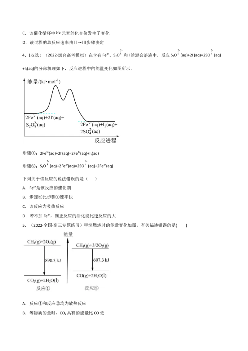 高频考点21化学反应中的能量变化图-2023年高考化学二轮复习高频考点51练（原卷版）_05高考化学_新高考复习资料_2023年新高考资料_二轮复习