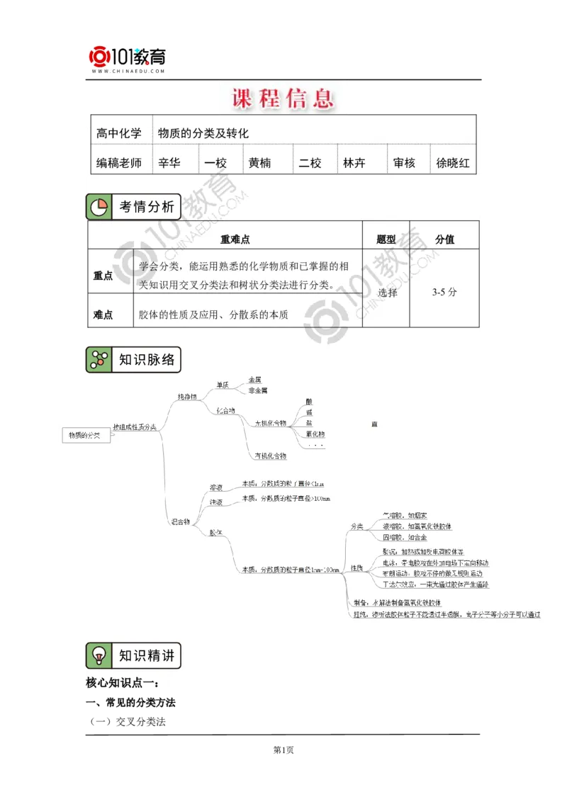 必修1第一章第一节物质的分类及转化_新人教版高中化学必修一、二_新人教版高中化学必修上册_101教育高一化学配套学案和练习