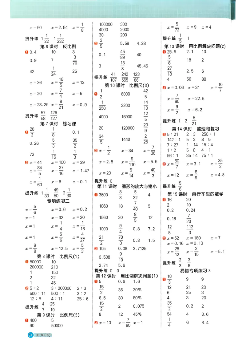 六下阳光同学计算小达人26春人教_26春人教版数学三下_09、练习题+试卷合集_-26春《计算小达人》_26春《阳光同学计算小达人》人教6下