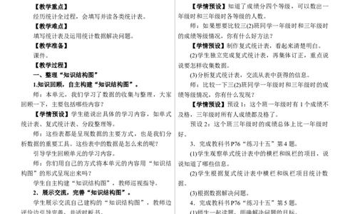 整理和复习_26春人教版数学三下_00、上课课件PPT+教案第三套完整版_01.人教数学3下第1套课件+教案26春已更完用这个没有水印_教案_五　数据的收集与整理