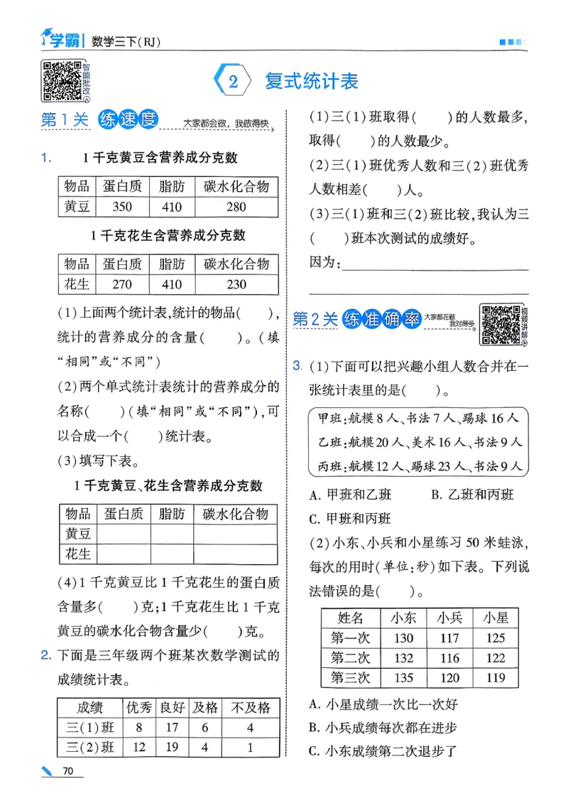 26春三下五星学霸数学人教_26春人教版数学三下_05、同步练习题+答案解析完整版