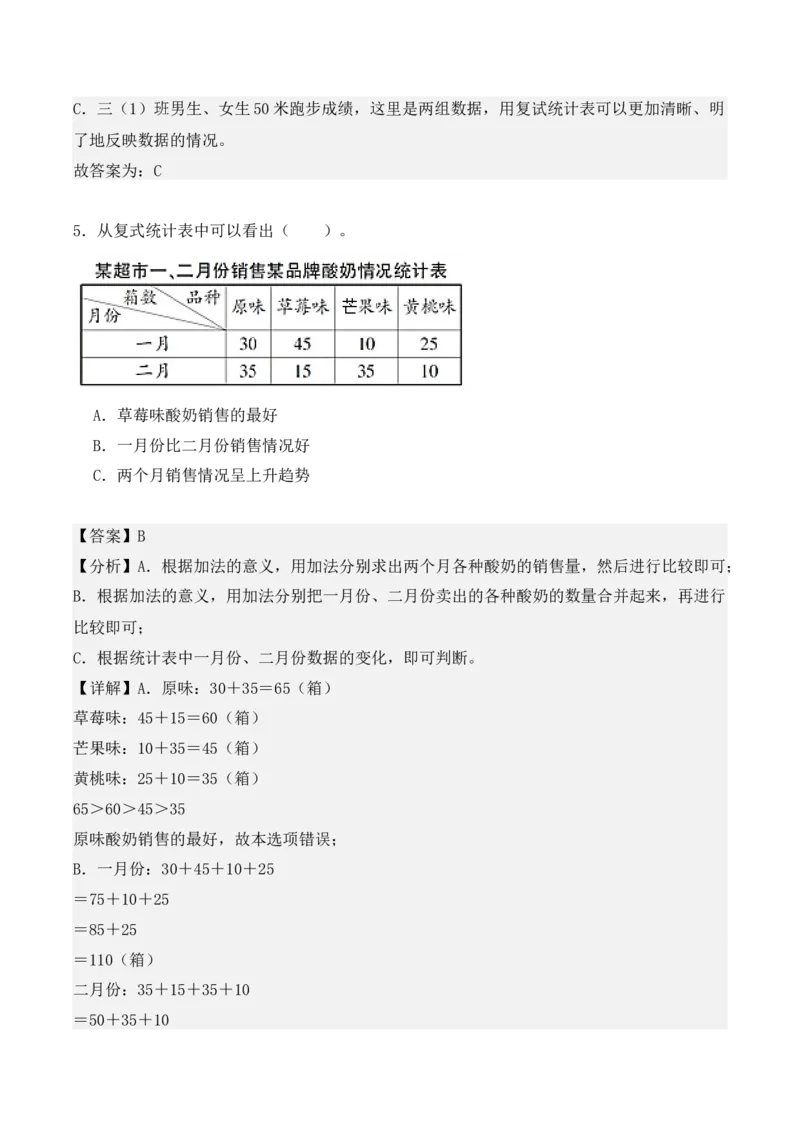 专项训练09：复式统计表（基础专练）（教师版）-（人教版）_26春人教版数学三下_00、更新资料3月18日_单元复习专项-K48_2025版