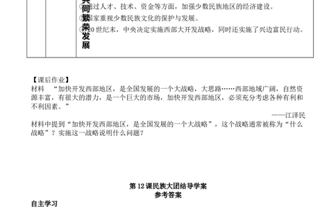 学案第12课民族大团结学案_新八下历史_19、赠送其它资料_旧版_10导学案8下历史_导学案（2）