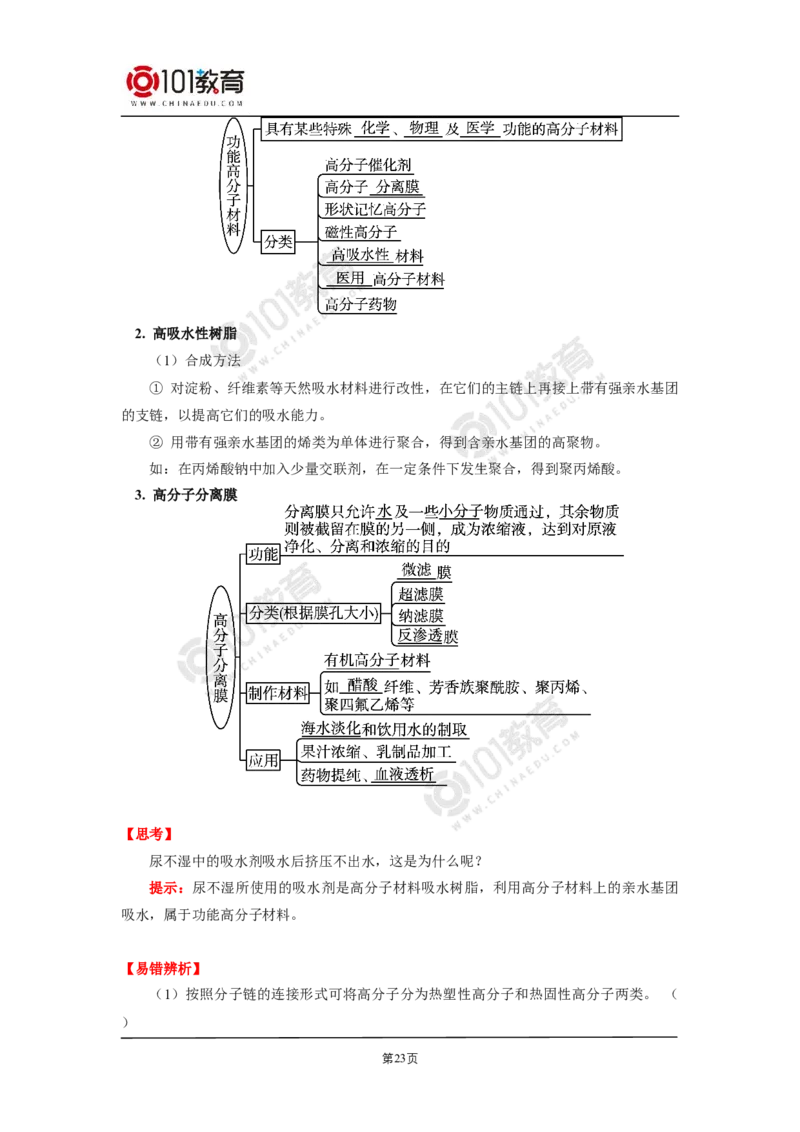 选择性必修3第五章合成高分子_新人教版高二化学选修一、二、三_新人教版高中化学选择性必修第三册_高二化学（选择性必修第三册）学案练习