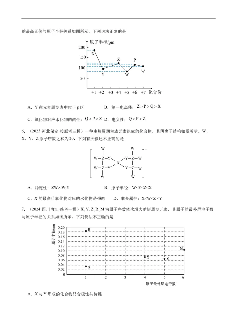 重难点10元素推断与元素周期律-2024年高考化学热点&middot;重点&middot;难点专练（新高考专用）（原卷版）_05高考化学_新高考复习资料_2024年新高考资料_❤专项复习资料
